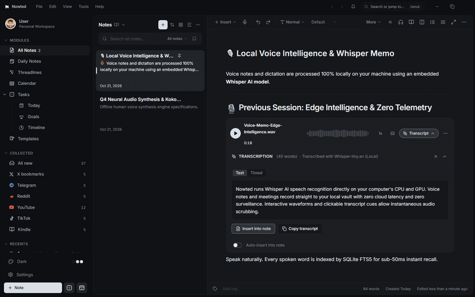 Live Voice Recording & On-Device Whisper Transcription