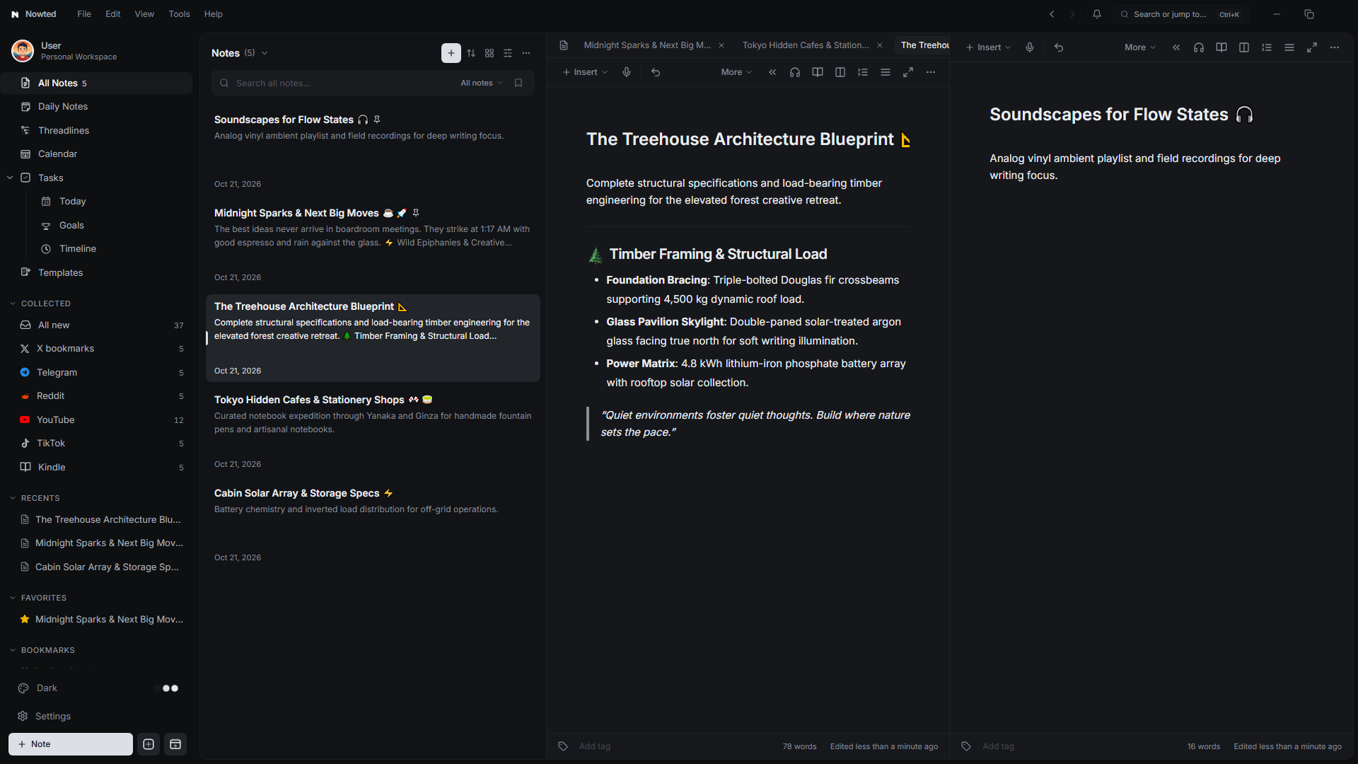 Nowted Multi-Tab Workspace & Side-by-Side Split View