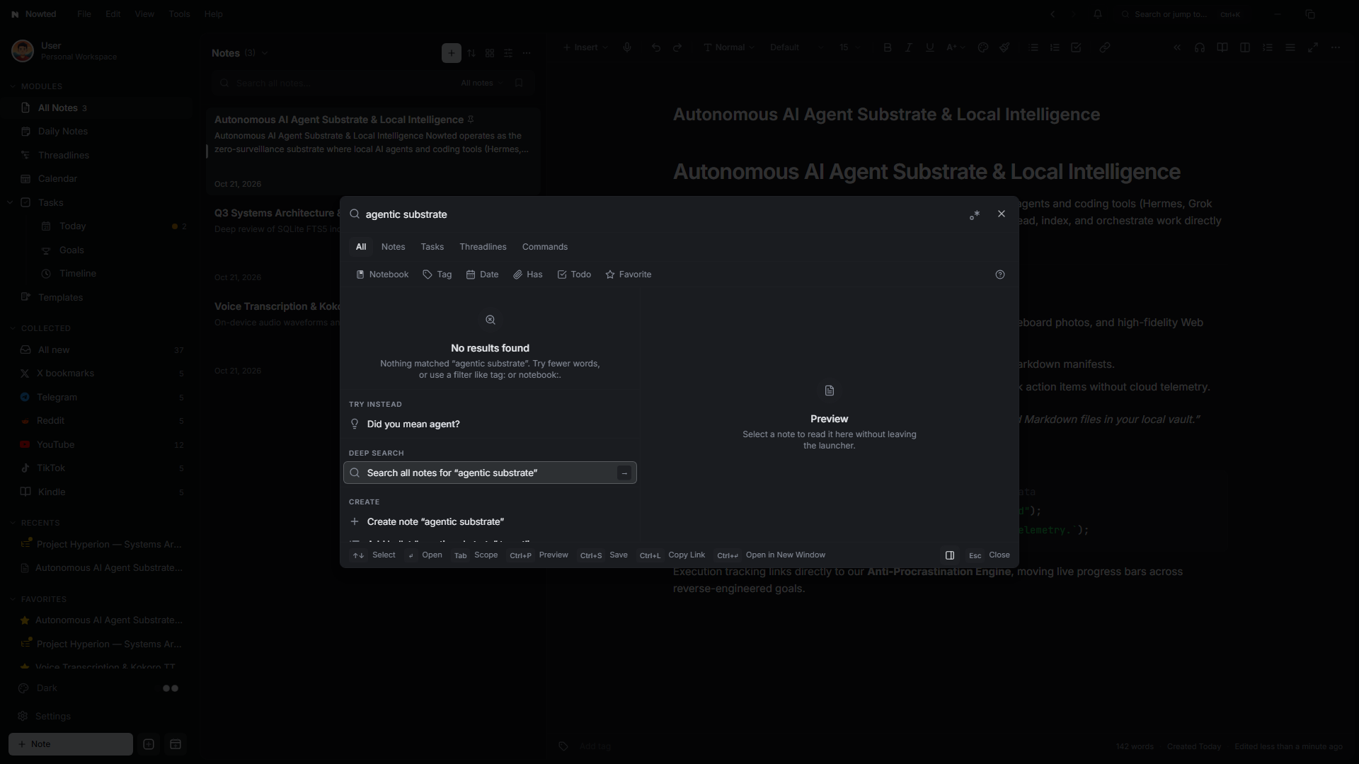 Nowted Command Palette Modal