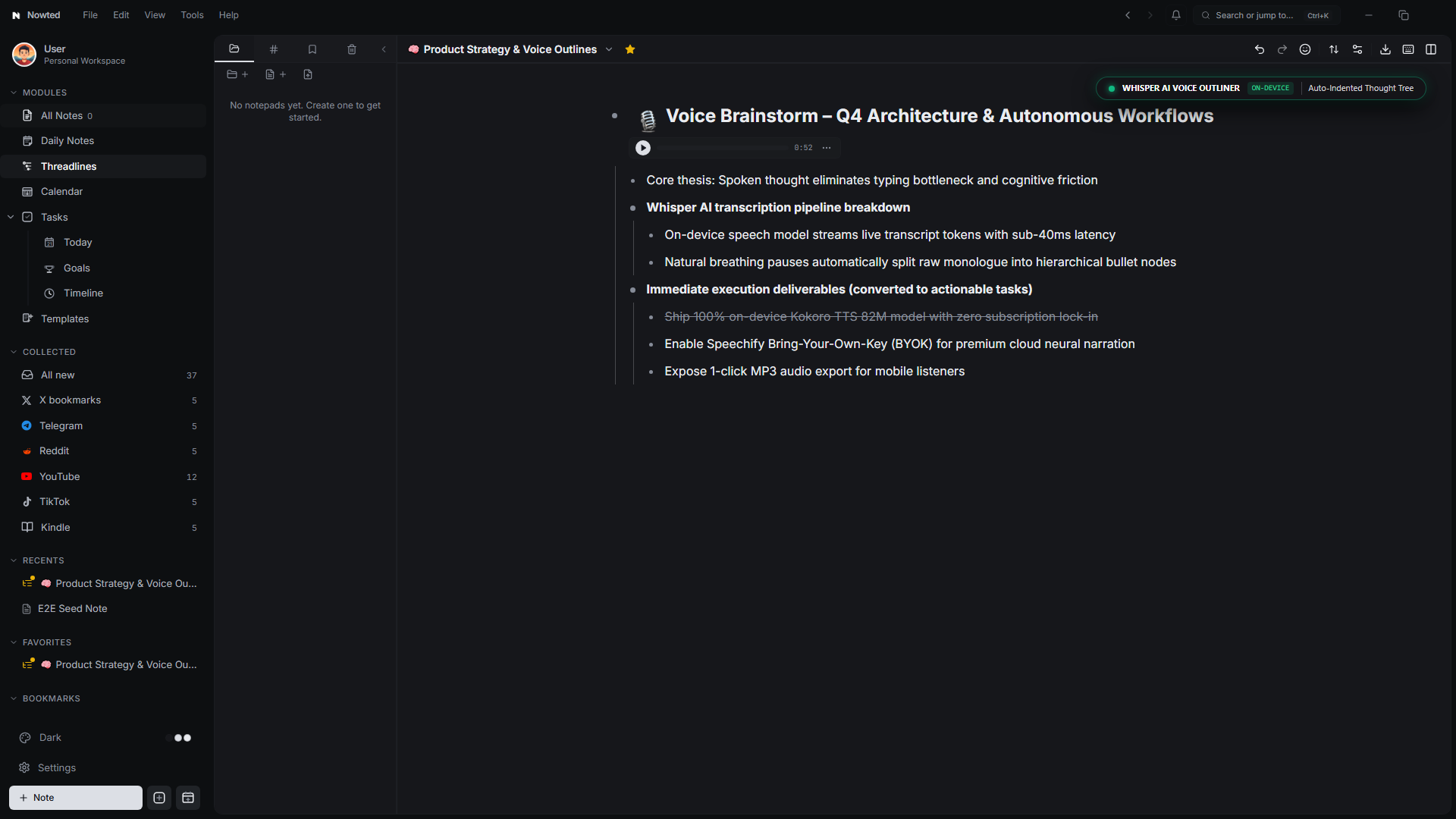 Threadlines Voice Outline with Compact Audio Player & Actionable Checklists